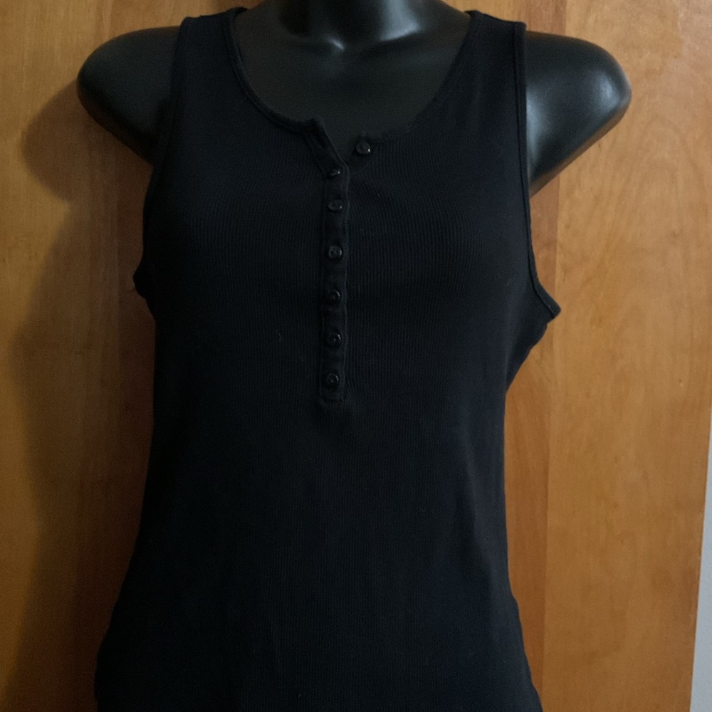H&M Classic Black Ribbed Henley Tank Top - Women